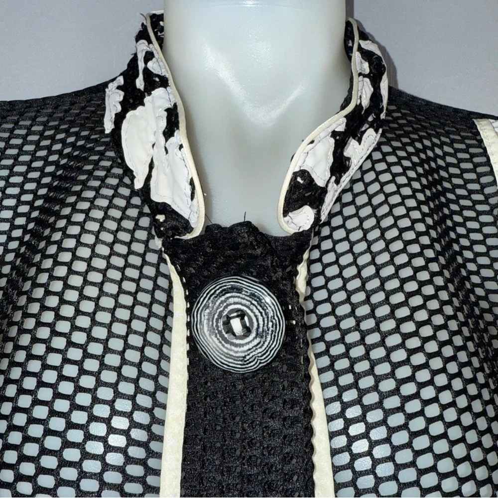 Haute Couture Paris Cardigan Medium Black White Ivory Sheer Art To Wear‎ *READ